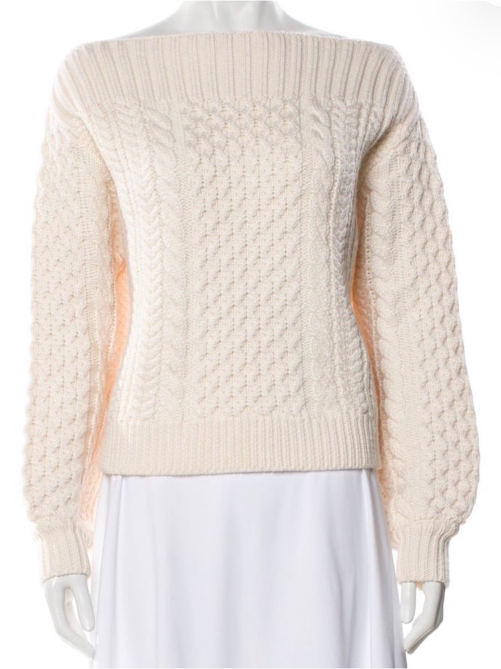 Proenza Schouler Wool Cable Knit Bateau Neckline Pullover Sweater